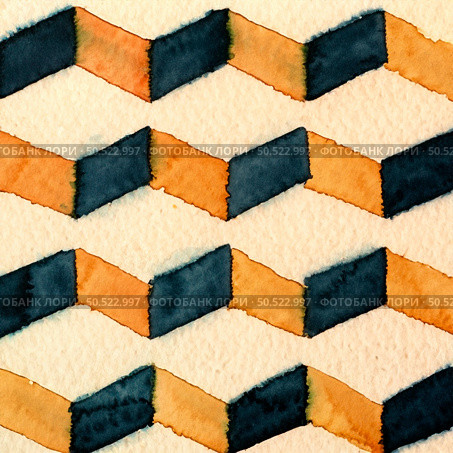 Watercolor illustration of portuguese ceramic tiles pattern. Single square tile. Стоковое фото, агентство Ingram Publishing / Фотобанк Лори