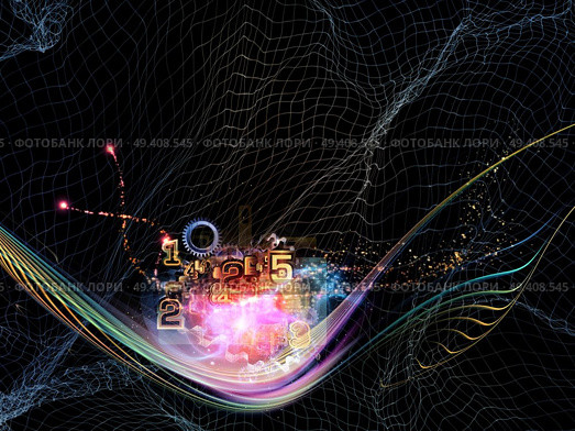 Waves of Technology series. Backdrop design of lights, fractal and technological elements to provide supporting element for illustrations on science, philosophy, metaphysics and modern technology. Стоковое фото, агентство Ingram Publishing / Фотобанк Лори