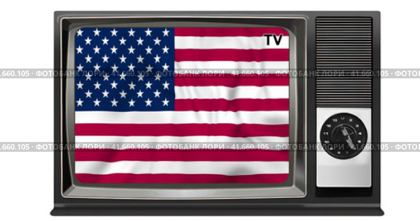 Waving flag of USA on the screen of an old TV set, isolated in white background. 3d animation in 4k resolution video. Развевающий флаг США на экране старого телевизора. Стоковая анимация, аниматор Александр Кузнецов / Фотобанк Лори