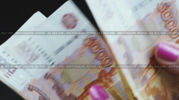 Wealthy Russian banknotes 5000 rubles a lot of money and a place for notes open space. Стоковое видео, видеограф Корнеев Вячеслав / Фотобанк Лори