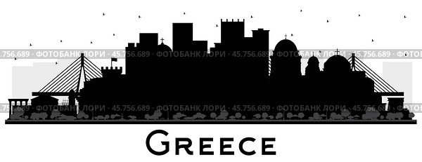 Welcome to Greece City Skyline Silhouette with Black Buildings Isolated on White. Стоковая иллюстрация, иллюстратор Игорь Сорокин / Фотобанк Лори