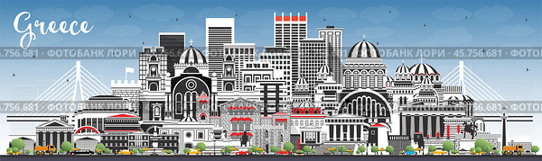 Welcome to Greece City Skyline with Gray Buildings and Blue Sky. Стоковая иллюстрация, иллюстратор Игорь Сорокин / Фотобанк Лори