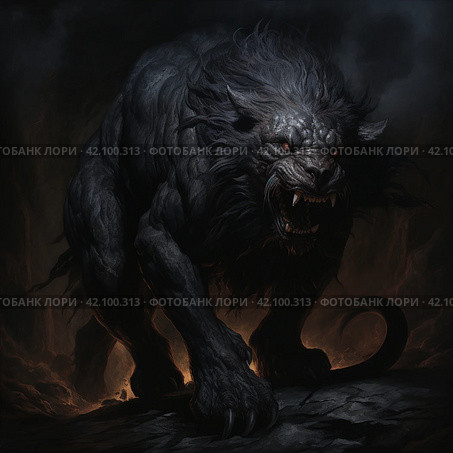 Werewolf on a dark background. ,Generative AI. Стоковое AI-изображение, AI-художник Анна Кривицкая / Фотобанк Лори