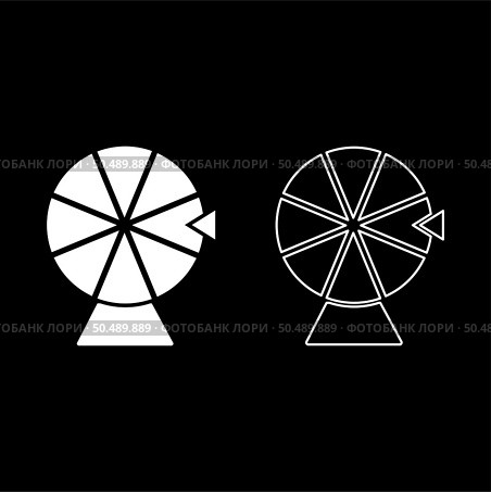 Wheel of Fortune lucky roulette spinning game chance concept set icon white color vector illustration image simple solid fill outline contour line thin flat style. Wheel of Fortune lucky roulette spinning game chance concept set icon white color vector illustration image solid fill outline contour line thin flat style. Стоковая иллюстрация, агентство Ingram Publishing / Фотобанк Лори