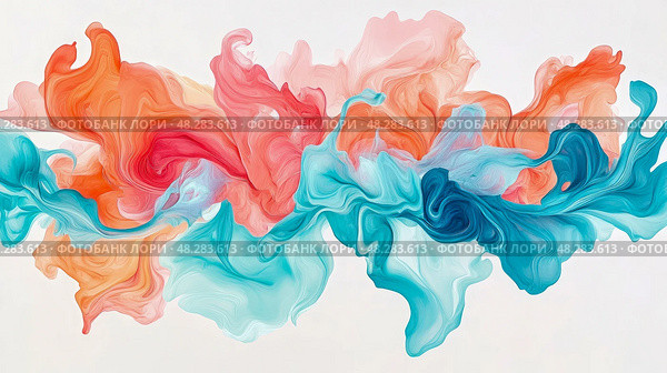 Whimsical Fluidity: A Colorful Abstract Expression of Swirling Hues in Pink, Orange, and Teal for Art Print. Стоковое AI-изображение, AI-художник Данила Большаков / Фотобанк Лори
