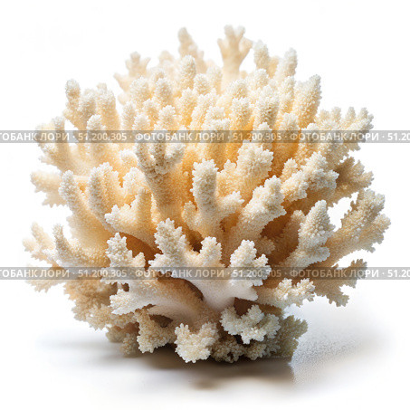 White Coral Specimen On A White Background. Generative AI. Стоковое AI-изображение, AI-художник Roman Zavorotny / Фотобанк Лори
