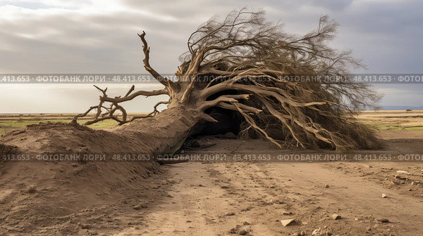 wind damaged tree ai generated. Стоковое AI-изображение, AI-художник Vectorwin / Фотобанк Лори