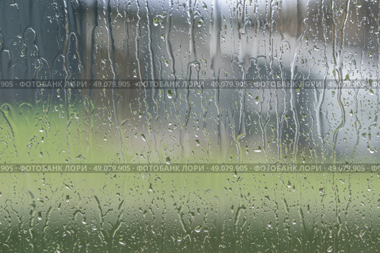 Window to a garden with raindrops on a rainy day. Стоковое фото, агентство Ingram Publishing / Фотобанк Лори