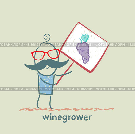 winegrower holds a banner with grapes. Стоковая иллюстрация, агентство Ingram Publishing / Фотобанк Лори