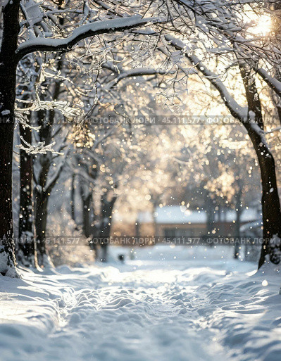 Winter frosty morning after snowfall. Winter landscape. Стоковое AI-изображение, AI-художник Сергей Елизарьев / Фотобанк Лори