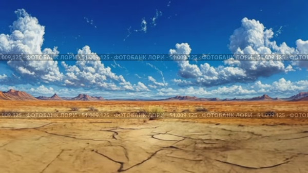 Witness a stunning landscape where parched earth meets magnificent clouds, showcasing the beauty of nature’s dry terrains. Стоковое AI-видео, аниматор Данила Большаков / Фотобанк Лори
