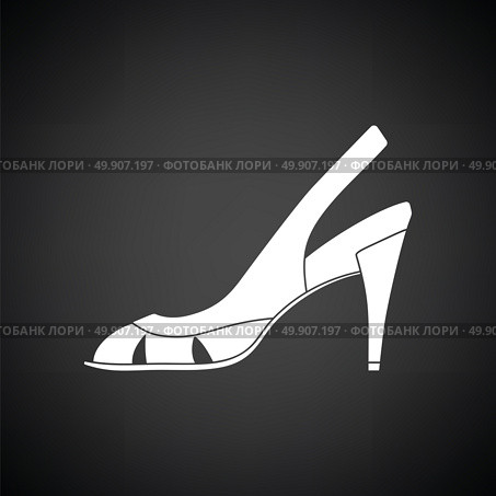 Woman heeled sandal icon. Black background with white. Vector illustration. Стоковая иллюстрация, агентство Ingram Publishing / Фотобанк Лори