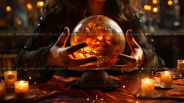 woman holding crystal ball. Стоковое AI-изображение, AI-художник Екатерина Красникова / Фотобанк Лори