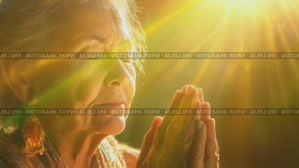 Woman praying against the background of the backsun. Стоковое AI-видео, аниматор Юрий Поздников / Фотобанк Лори