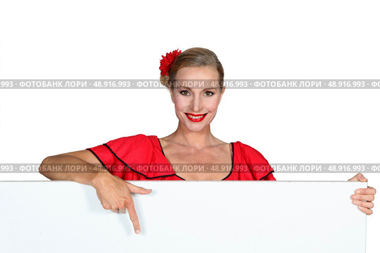 Woman showing us a board. Стоковое фото, агентство Ingram Publishing / Фотобанк Лори