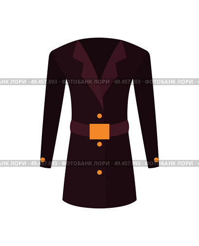 Women coat with belt outer garment extending to hips with sleeves and fastening down the front. Vector illustration of purple jacket isolated on white. Women Coat with Belt Outer Garment Extend to Hips. Стоковая иллюстрация, агентство Ingram Publishing / Фотобанк Лори