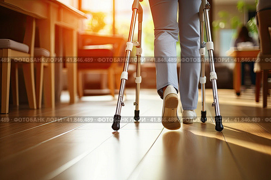 Women Using Crutches. Person After Accident. Стоковое AI-изображение, AI-художник Ярославский Максим / Фотобанк Лори