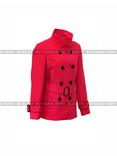 Women's textile red coat isolated on a white background. Стоковое фото, фотограф Елена  Попкова / Фотобанк Лори