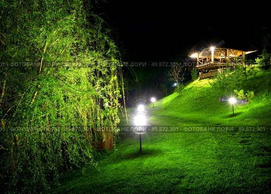Wooden arbour and green osier at night. Стоковое фото, агентство Ingram Publishing / Фотобанк Лори