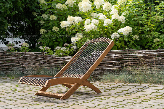 Wooden bench and white hydrangea. Стоковое фото, фотограф Мария Паина / Фотобанк Лори