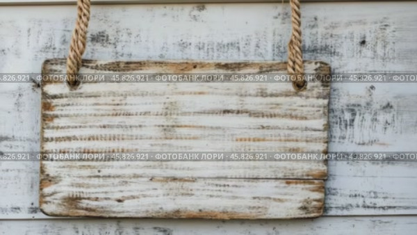 Wooden Signboard with Rope. Wood sign board template. Hanging notice board with empty white space. Blank rustic textured vintage board. Timber mock-up, customizable surface. Retro Style Ancient Sign. Стоковое AI-видео, аниматор Марина Демидюк / Фотобанк Лори