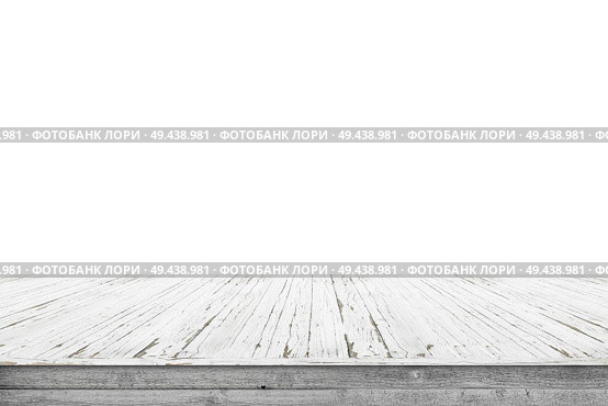 Wooden stage of planks with pealing white paint isolated on a white background. Стоковое фото, агентство Ingram Publishing / Фотобанк Лори