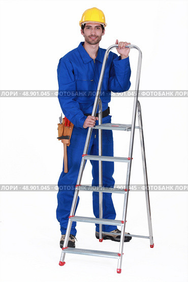 Worker with a stepladder. Стоковое фото, агентство Ingram Publishing / Фотобанк Лори