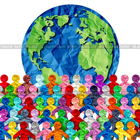 World Employee diversity as diverse cultures and multiculturalism society and international tolerance celebration of global people integration and community  inclusion  and pride as a multi cultural planet population. Стоковое фото, агентство Ingram Publishing / Фотобанк Лори