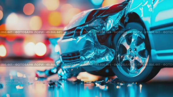 Wrecked Vehicle: A Collision of Metal and Light. Стоковое AI-видео, аниматор Данила Большаков / Фотобанк Лори