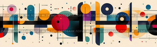 Яркая абстрактная картина с множеством различных форм и цветов. Стоковое AI-изображение, AI-художник Ярославский Максим / Фотобанк Лори