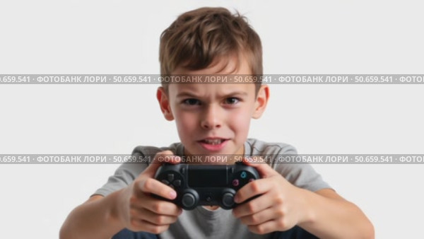 Young boy playing video game with focused expression indoors. Стоковое AI-видео, аниматор KATERINA AI / Фотобанк Лори
