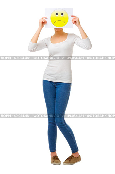 Young girl with sad sign isolated. Стоковое фото, агентство Ingram Publishing / Фотобанк Лори