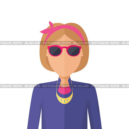 Young Woman Avatar without Facial Features.. Stylish young woman avatar or userpic in flat cartoon design. Elegant lady in blue jacket. Close up portrait isolated. Part of series of diverse avatars without facial features. Vector illustration. Стоковая иллюстрация, агентство Ingram Publishing / Фотобанк Лори