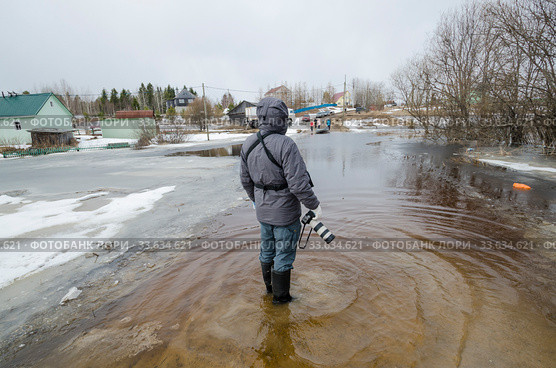 Затопленная дорога. Половодье, наводнение, паводок (2020 год). Стоковое фото, фотограф Яковлев Сергей / Фотобанк Лори