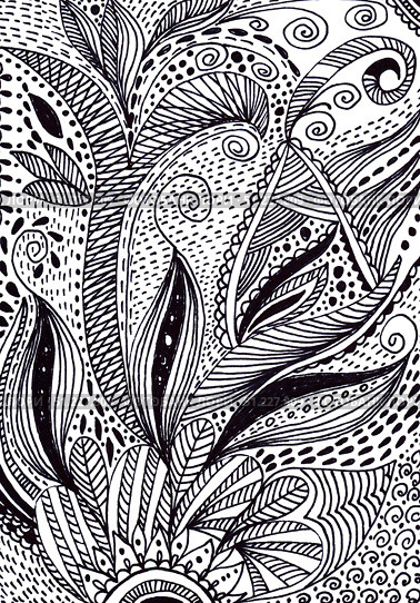 Zendoodle floral abstraction painted liner. Fantasy design image. Цветочная абстракция в стиле Зендудл. Изображение фантазийное. Стоковое фото, фотограф Luizavictorya72 / Фотобанк Лори