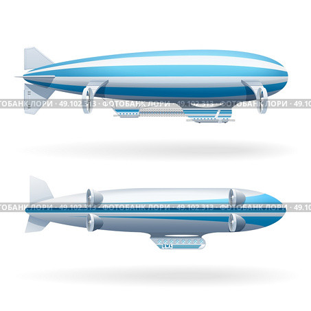 Zeppelin Icons Set Illustration. Set of icons with different types of zeppelin illustrations on white backgroundvector illustration. Стоковая иллюстрация, агентство Ingram Publishing / Фотобанк Лори