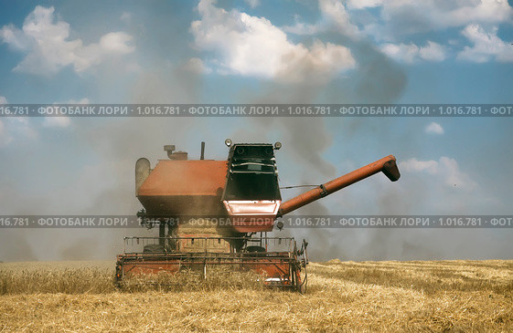Жатва. Комбайн на поле. Стоковое фото, фотограф Юрий Шаньшин / Фотобанк Лори