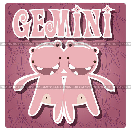 Zodiac sign Gemini with cute colorful monster. Стоковая иллюстрация, агентство Ingram Publishing / Фотобанк Лори