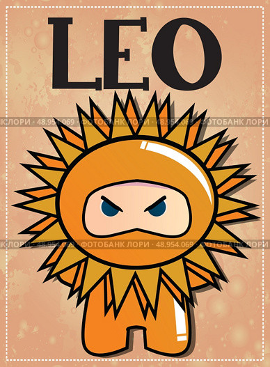 Zodiac sign Leo with cute black ninja character. Стоковая иллюстрация, агентство Ingram Publishing / Фотобанк Лори